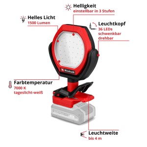 Einhell GC-OL 18/1500 Li-Solo lampada da esterno a batteria: Lampada rossa con LED e morsetto.