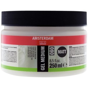 Amsterdam Gel médium mat, pot de 250ml pour peintures acryliques. Idéal pour des effets de couleurs pastels et mats.
