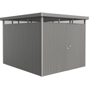 Abri de jardin métallique Biohort HighLine, gris quartz métallisé, 7,6 m² avec porte simple.