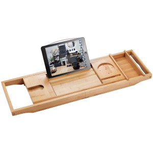 Vassoio da bagno Diaqua in bambù con supporto per tablet e scomparti.