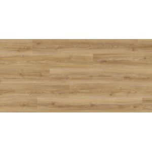 Pavimento in laminato effetto rovere, colore legno chiaro con fughe per una migliore protezione dei bordi.