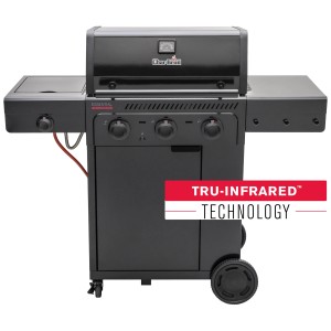 Barbecue à gaz Char-Broil Essential 3 G avec brûleur latéral, barbecue noir avec trois brûleurs et technologie Tru-Infrared.
