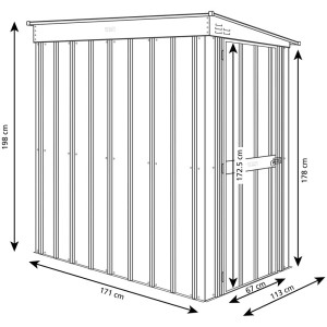 Abri de jardin anthracite M-Schuppen 4x6 avec dimensions (178x113x172cm).
