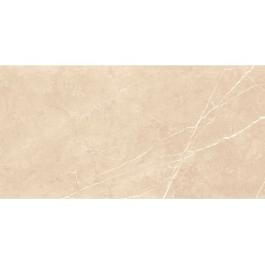 Piastrella da pavimento in gres porcellanato beige, 60x30 cm, superficie lucida effetto marmo.