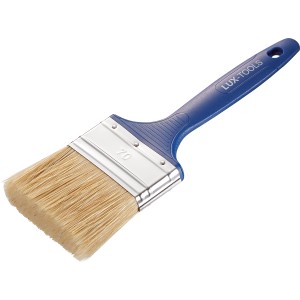 Pennello piatto LUX per verniciatura 70 mm con manico in plastica blu e setole chiare.