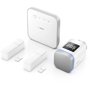 Bosch Smart Home Starter-Set Raumklima II: Controller, Heizkörperthermostat und Fensterkontakte.