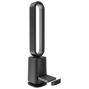 Kibernetik Bladeless Standventilator BSVH88 in Schwarz-Silber. Moderner Turmventilator mit Heizfunktion.