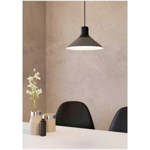 Lampada a sospensione Eglo Abreosa in nero e grigio ombra, paralume conico in acciaio.