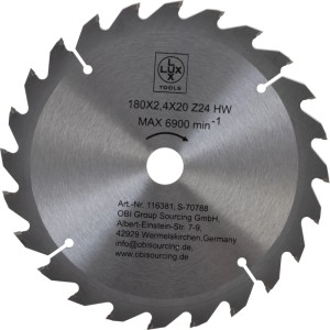 Lame de scie circulaire LUX-TOOLS HM, 180 mm, 24 dents pour des coupes de bois précises.