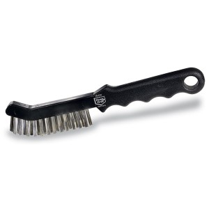 Spazzola per griglie Nouvel con manico in plastica nero e setole in filo metallico.
