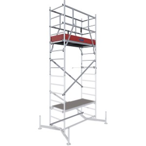Krause Monto ClimTec ponteggio in alluminio: Prima estensione con piattaforma rossa.