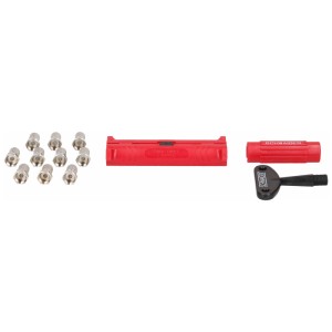 Kit de montage Schwaiger pour fiches F: 10 fiches F, dénudeur, aide au vissage, aide pour câble. Accessoire antenne.