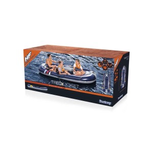 Emballage du set de bateau gonflable Bestway Hydro-Force Treck X3 avec 3 personnes dans le bateau.