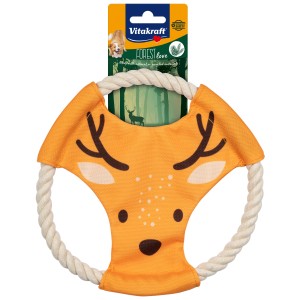 Vitakraft Frisbee Forest Love Rehmotiv, Ø 20cm, Stoff-Frisbee mit Rehgesicht und Baumwollseil-Rand.