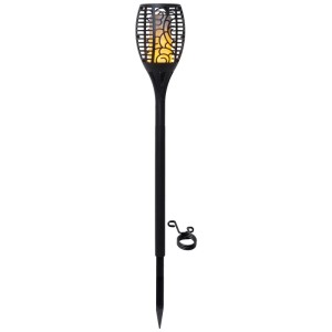 Torcia solare a LED Flame nera Star Trading, 57 cm, con effetto fiamma bianco caldo per il giardino.