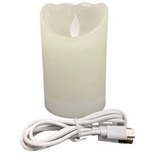Bougie LED rechargeable en cire, blanche, avec câble USB. Bougie LED décorative pour lumière d'ambiance.