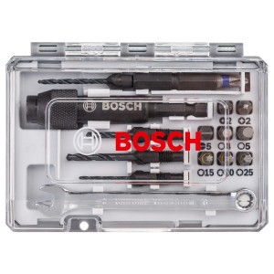 Bosch Set Extra Hard, 20 pezzi: Set di inserti con punte HSS, inserti per cacciavite, portautensili e chiave inglese in valigetta.