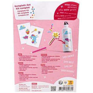 Glorex Diamond Painting Set Unicorno: Kit creativo con adesivi, penna e pietre colorate per divertimento creativo.