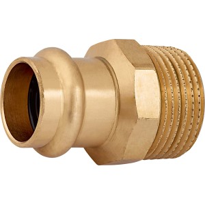 Nipplo a pressare in bronzo rosso, 22 mm x 33,3 mm (R 1) per tubi in rame e installazione acqua potabile.