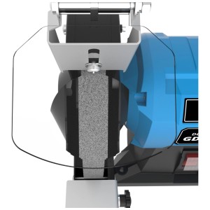 Meuleuse double GDS 200-35 avec meule et protection anti-étincelles pour travaux d'atelier.