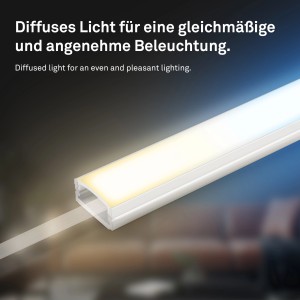 Profilo in alluminio autoadesivo Briloner per strisce LED, 2m, bianco alluminio, per luce diffusa.