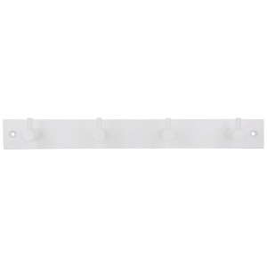 Weiße Siro Hakenleiste aus Stahl mit 4 Haken, Länge 322 mm.