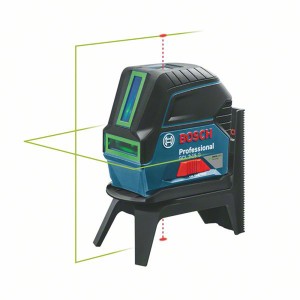 Niveau laser combiné Bosch Professional GCL 2-15 G avec lignes laser vertes et points d'aplomb.