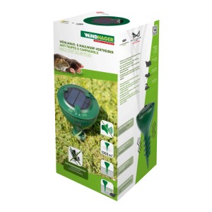 Emballage du répulsif solaire pour campagnols Windhager Mole Stop Plus pour la lutte contre les campagnols.