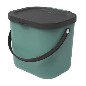 Grüner Recycling-Mülleimer Albula 6 l mit schwarzem Deckel und Henkel.