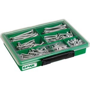 Spax Vis universelles à tête fraisée, 245 pièces dans un coffret de rangement.