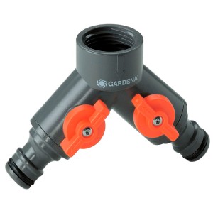 Vanne 2 voies Gardena (G 1) pour deux appareils sur le robinet, avec fonction de régulation.