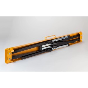 Établi tréteau télescopique Batavia jaune plié avec poignée. Tréteau compact pour bricoleurs.