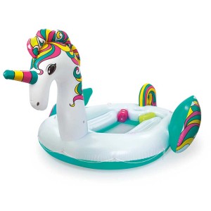 Île gonflable licorne Bestway pour 6 personnes avec porte-gobelets et dossiers.