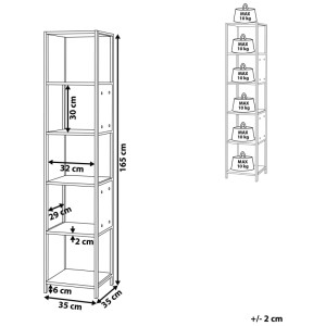 Étagère Beliani Bogota: bibliothèque étroite avec 5 niveaux, 165x35x35 cm, MDF blanc/aspect merisier, 10 kg par étagère.