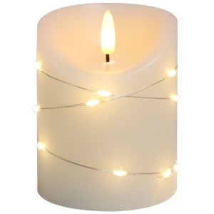 LED-Wachskerze mit Lichterkette, 8x10 cm, warmweißes Licht für stimmungsvolle Beleuchtung im Innenbereich.