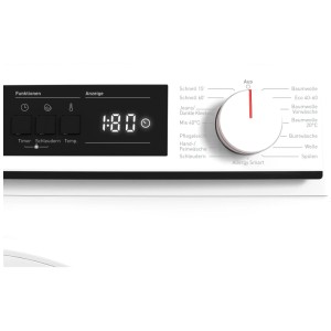 Detailaufnahme: Bedienfeld der Sharp Waschmaschine mit Programmwähler und digitaler Anzeige.