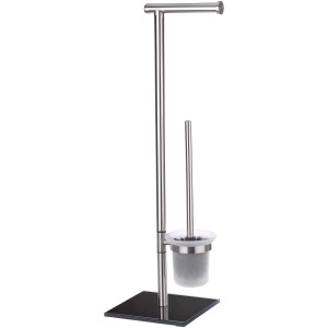 Wenko Stand WC-Garnitur Lima aus Edelstahl mit Toilettenpapierhalter und WC-Bürste.