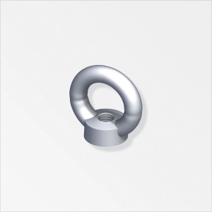 M8 Ringmutter aus verzinktem Stahl, Detailaufnahme.