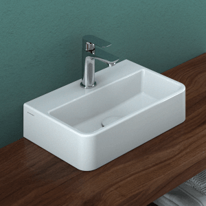 Lavabo Domberg DB2006, 38,5x26 cm, blanc, pour montage mural ou sur plan.