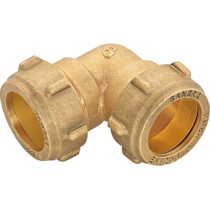 Raccordo a gomito a compressione in ottone, 52 mm, per acqua potabile, riscaldamento e impianti solari.