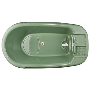 Baignoire bébé Rotho Bella Bambina vert sauge avec poignées et siège intégré.