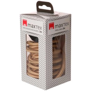 Rallonge textile dorée MaxTex (3 m) dans sa boîte. Rallonge pour usage intérieur.
