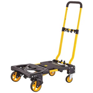 Carrello Stanley 2in1 pieghevole, giallo/nero, portata fino a 137 kg. Ideale per il trasporto.