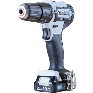 Trapano avvitatore a percussione a batteria Makita HP333DSAW con batteria e valigetta.