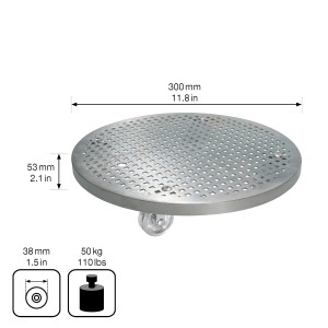Rolluntersetzer Wagner design argento Ø 30cm con ruote trasparenti e fori quadrati.