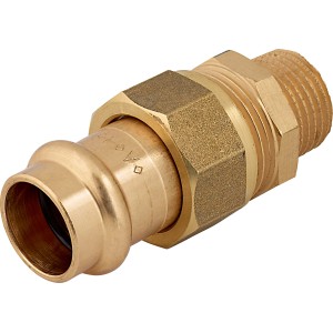Raccordo a pressare in bronzo rosso, 18 mm x 21 mm (R 1/2), per tubi in rame in impianti idraulici e di riscaldamento.