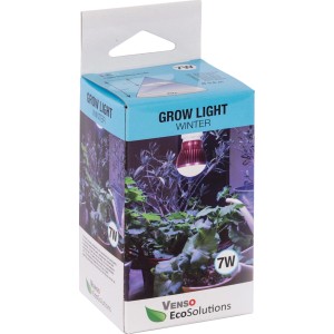 Confezione della lampada per piante a LED Venso Winter 7W E27, adatta per la coltivazione di piante.