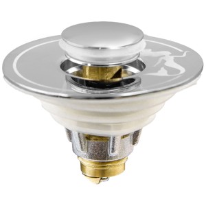 Tappo lavandino universale cromato Drain Magic con filtro scarico integrato e guarnizione in silicone bianco per bagno e cucina.