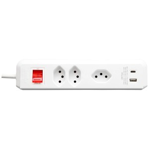 Multipresa Brennenstuhl CleverLine, 2+1 posti, bianca, con interruttore e porte USB.