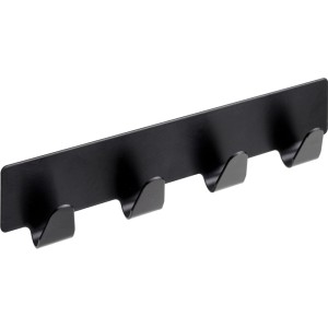 Hettich Klebe-Hakenleiste Typ 21 aus mattschwarzem Edelstahl mit 4 Haken für Küche, Bad, Flur. Selbstklebend.